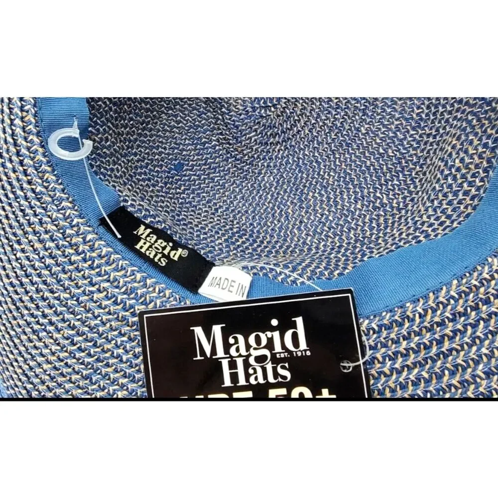 NEW Blue Woven Floppy Summer UPF 50+ Boho Hat by Magid Hats Easy Pack Easy Wear